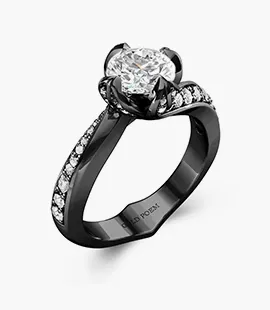 Bague fleur noire pavée