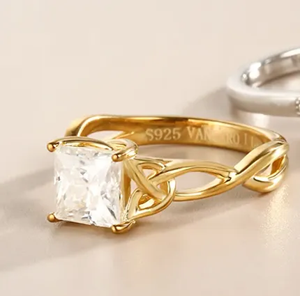 Princess Cut Yellow Gold Twist Engagement Ring