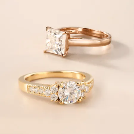 Princess Rose gold and Round Yellow Gold Ring