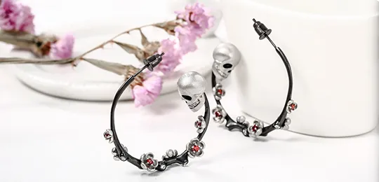 Gothic Skull Hoop Earrings