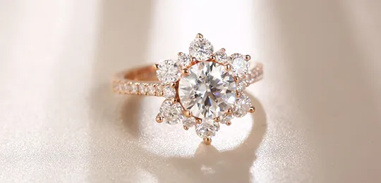 Rose Gold Cluster Round Moissanite Engagement Ring