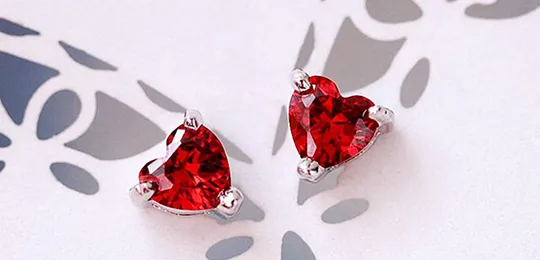 Garnet Red Heart Stud Earrings