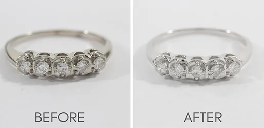 Comparison diagram before and after clean a silver ring