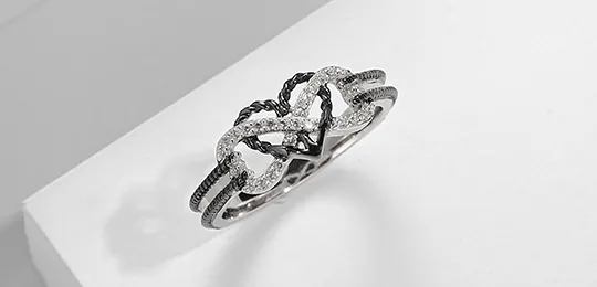 Anchor Infinity Black Silver Promise Ring