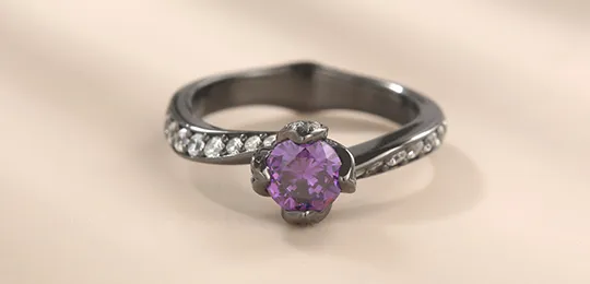 Purple Stone Black Engagement Ring