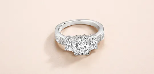 White Gold Three Stone Baguette Engagement Ring