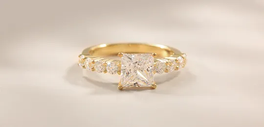 14K Gold Princess Cut Moissanite Engagement Ring