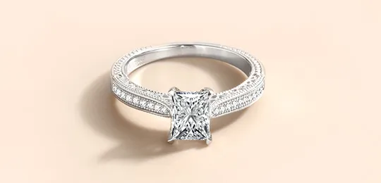 Cathedral Beaded Scrollwork Moissanite Engagement Ring