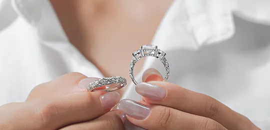 Women with Three Stone Wedding Ring Set