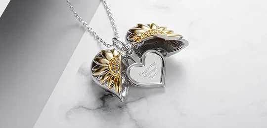 Engrave Sunflower Heart Necklace
