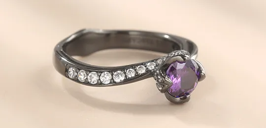 Purple Stone Black Silver Engagement Ring