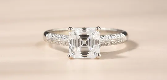 Asscher Moissanite 14K White Gold Engagement Ring
