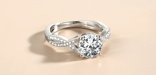 Criss Cross White Gold Round Moissanite Cathedral Engagement Ring