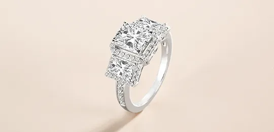 Halo Three Stone White Gold Engagement Ring