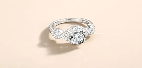 14K White Gold Halo Twist Engagement Ring