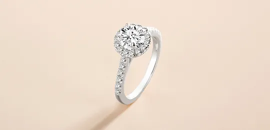 White Gold Halo Round Moissanite Engagement Ring