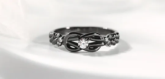 Knot White Stone Black Promise Ring