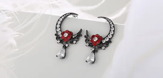 Moon Rose Black Earrings