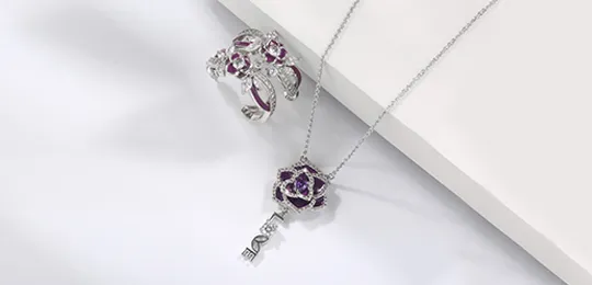 Purple Rose Earrings and Necklace