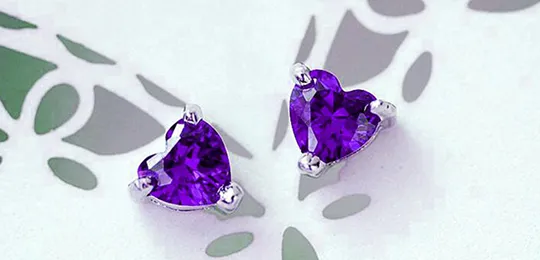 Amethyst Purple Heart Stud Earrings