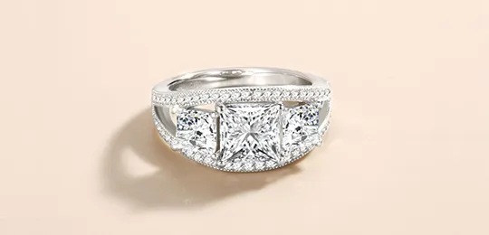 Three Stone Engagement Ring Princess Moissanite