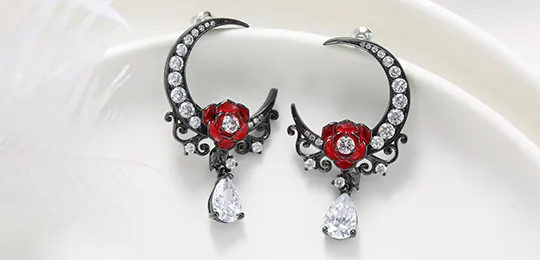 Moon Rose Black Drop Earrings