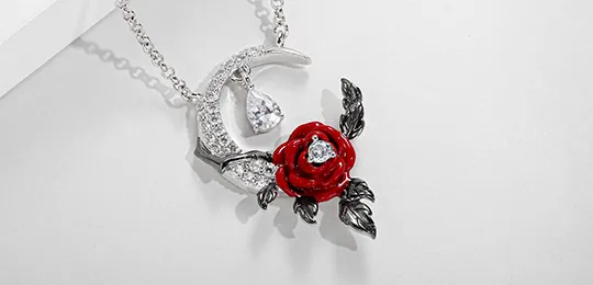 Moon Red Rose Necklace