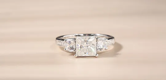 Princess Moissanite Three Stone Engagement Ring