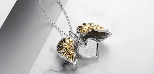 Engrave Sunflower Heart Necklace