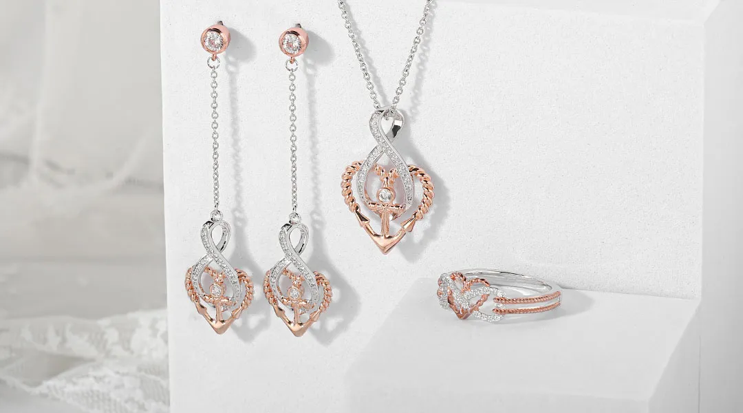 Heart Anchor Rose Gold Plated Ring,Necklace and Earrings