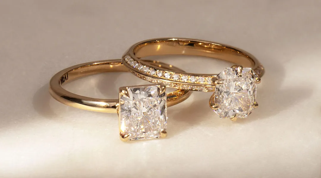 Princess Cut and Cushion Cut Gold Engagement Rings