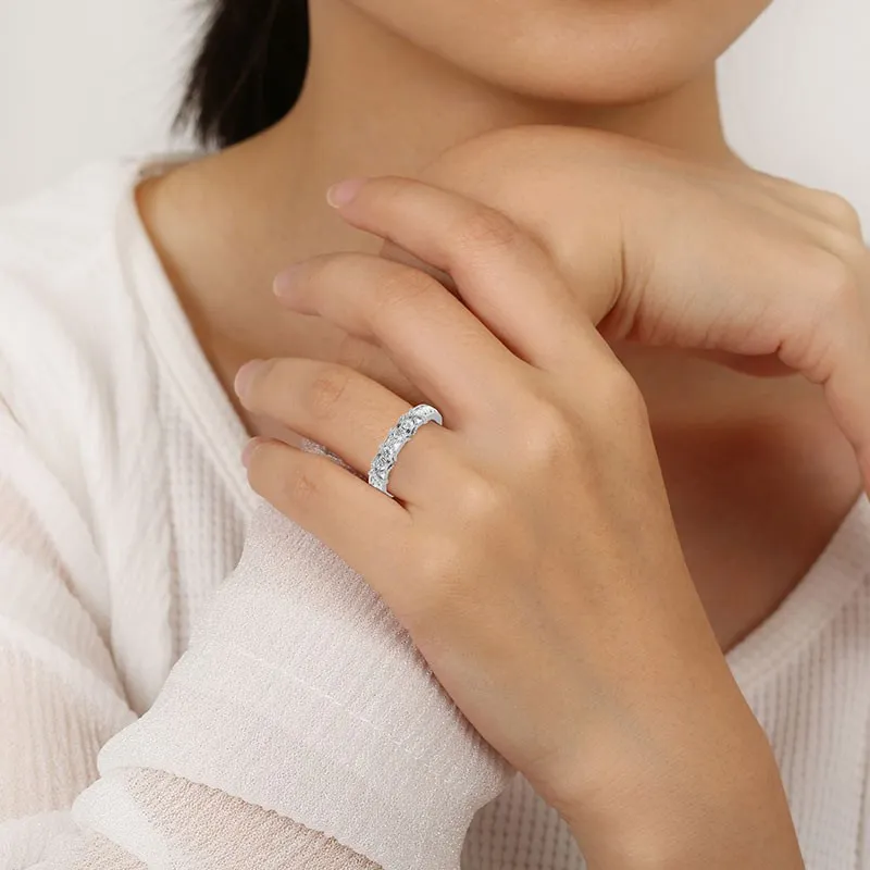Wide Beaded Moissanite Wedding Ring