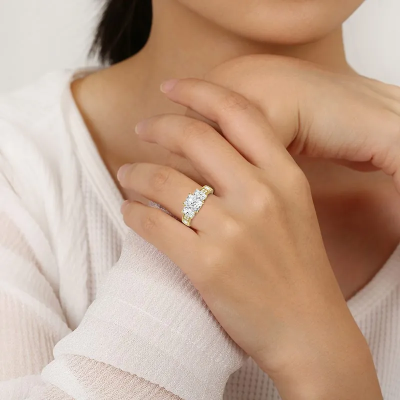 Dainty Beaded Princess Cut Engagement Ring