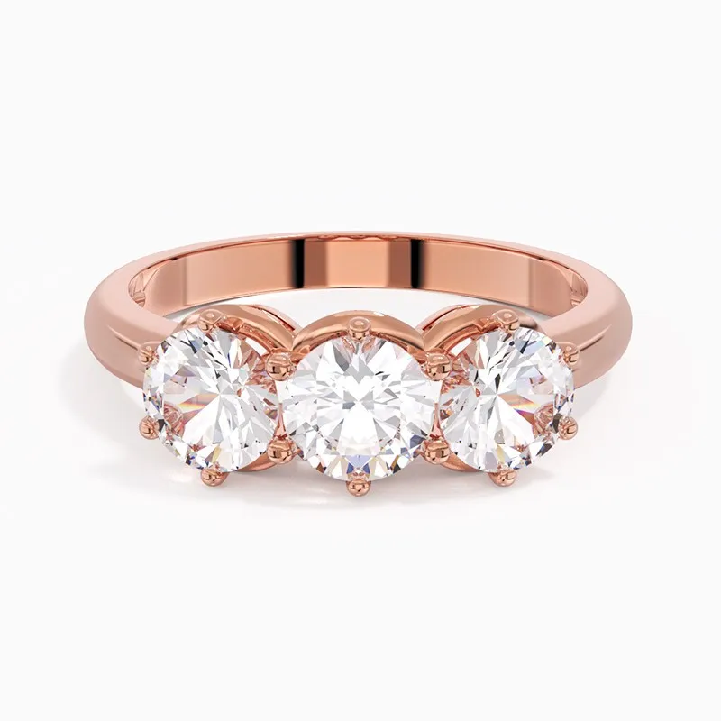 14K Rose Gold Three Stone Prong Traditional Shank Engagement Ring