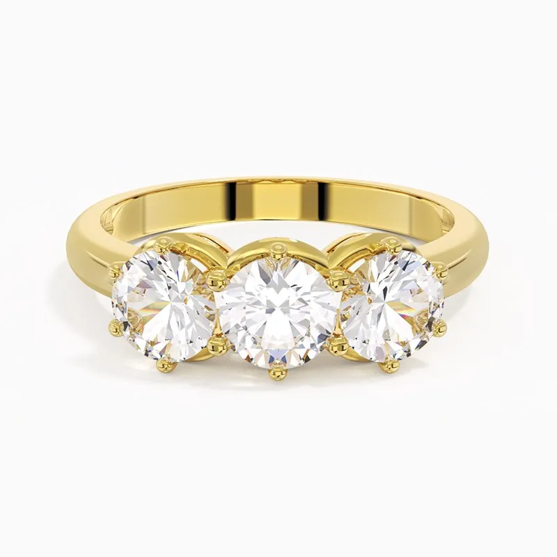 14K Gold Three Stone Prong Traditional Shank Engagement Ring