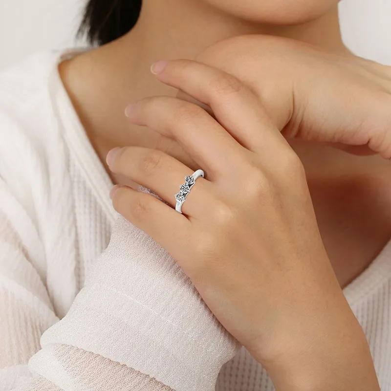 Three Stone East West Promise Ring Moissanite