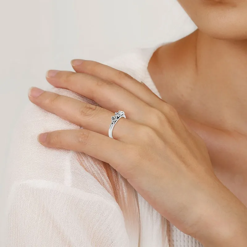 Three Stone East West Promise Ring Moissanite
