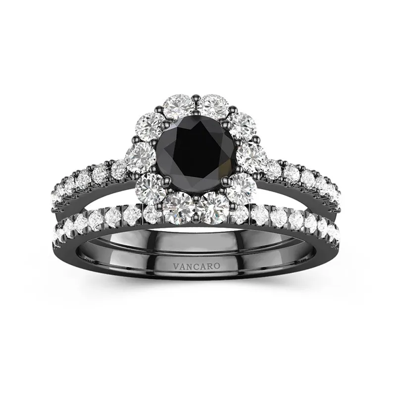 Black Cubic Zirconia Wedding Ring Set