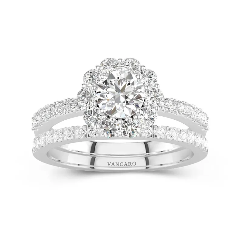 White Moissanite Wedding Ring Set