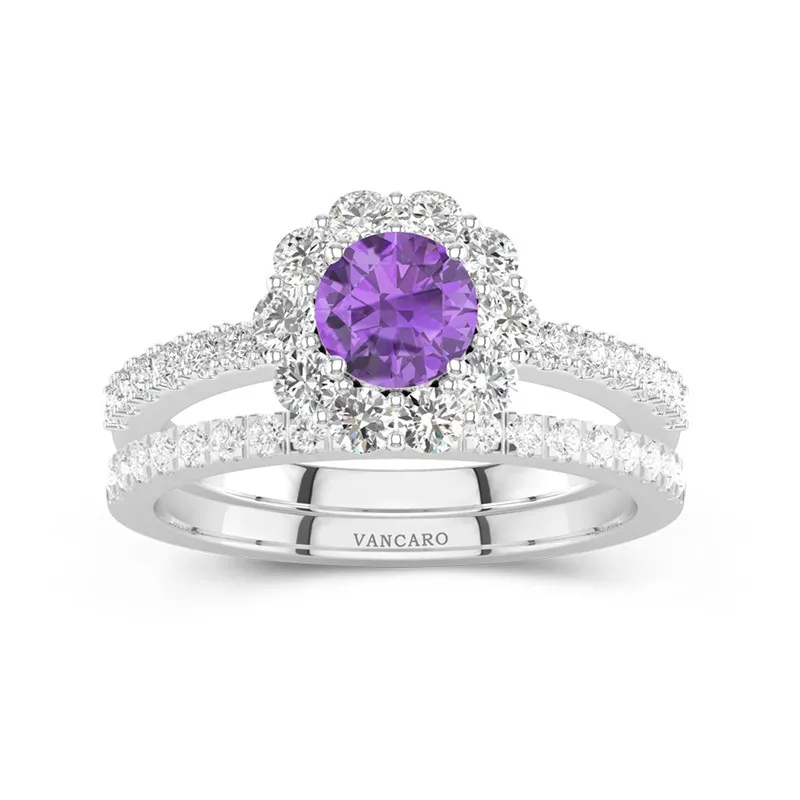 Purple Cubic Zirconia Wedding Ring Set