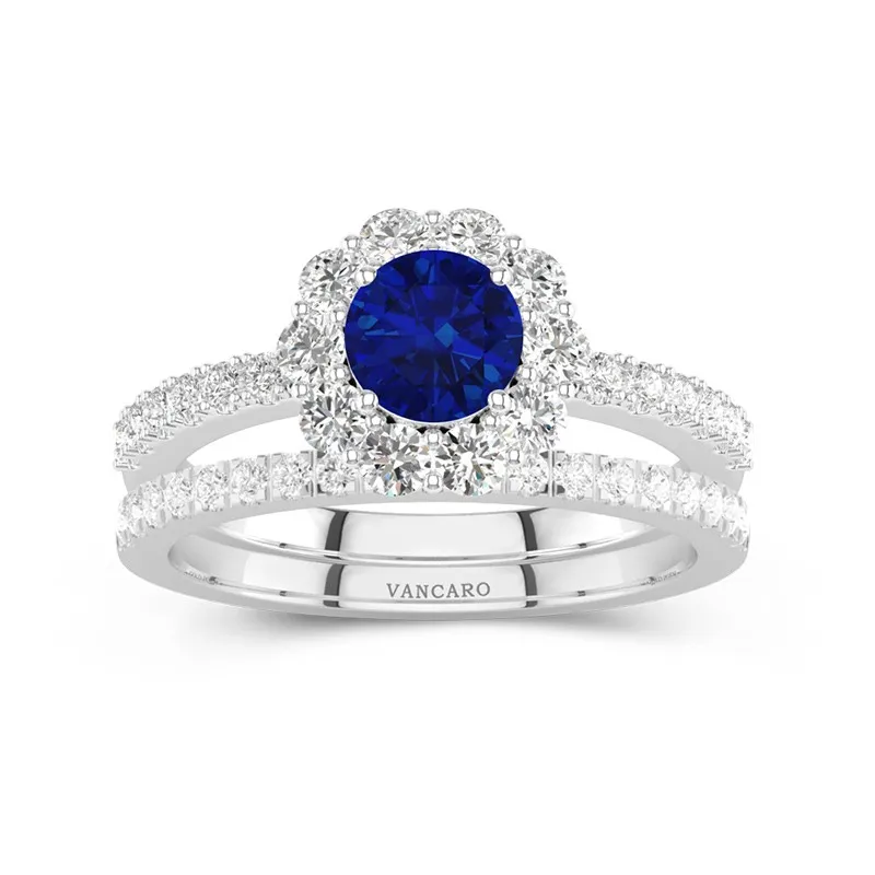 Blue Wedding Ring Set in 925 Sterling Silver for Women