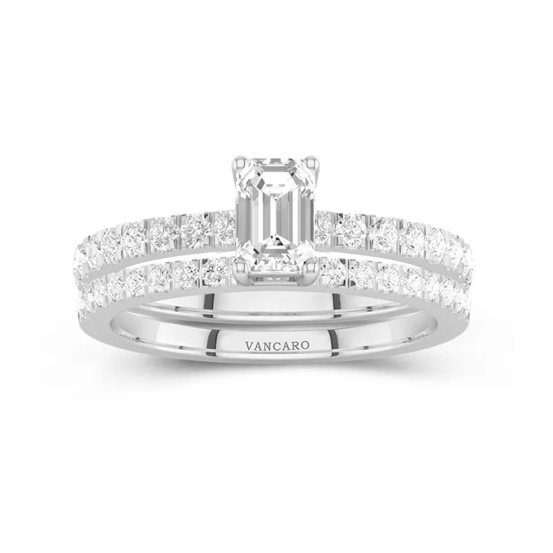 Prong Wedding Ring Set 0.80ct Moissanite