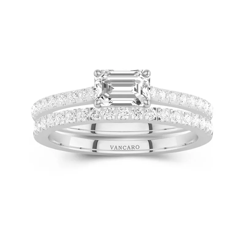 14K White Gold East West Straight Shank Bridal Set