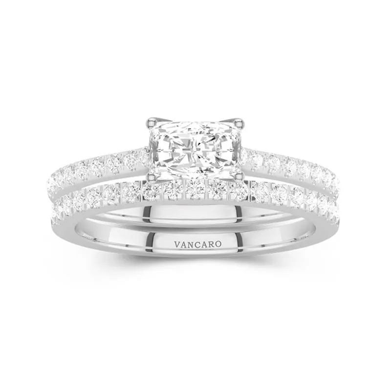 14K White Gold East West Straight Shank Bridal Set