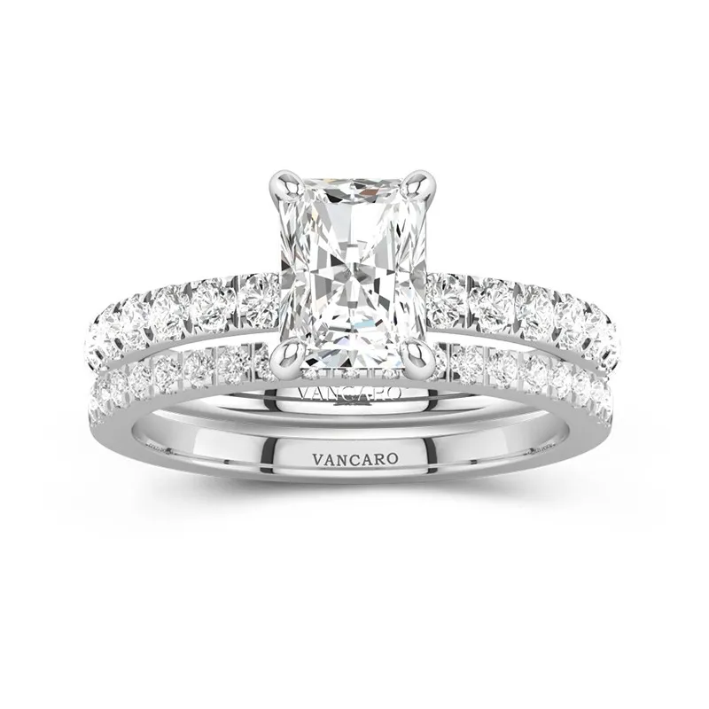 Or blanc 14 carats Moissanite Ensemble d'alliances