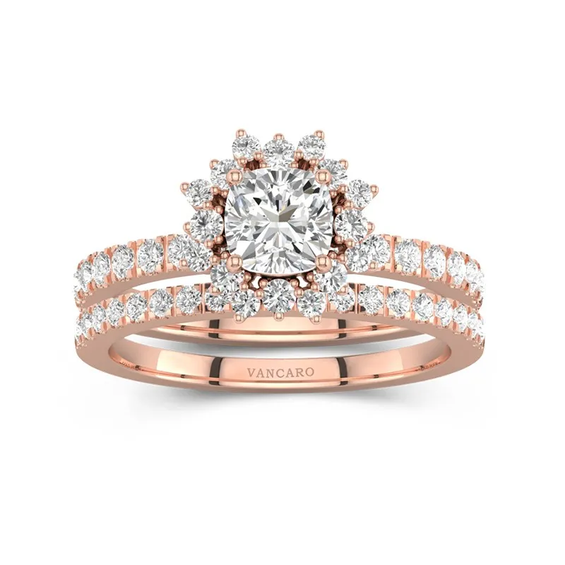 Or rose 18 carats Moissanite Ensemble nuptial