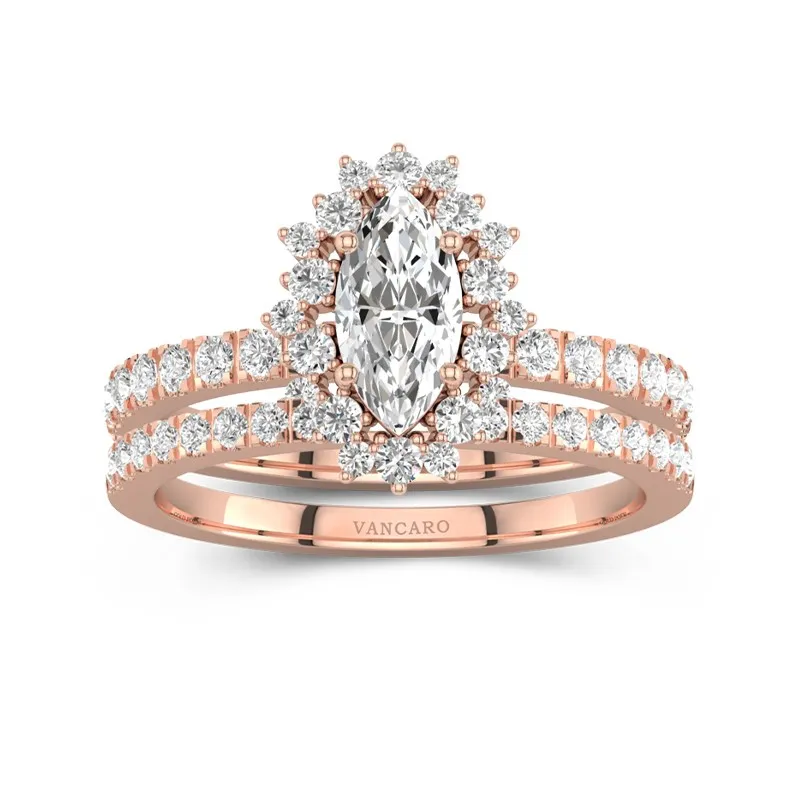 Or rose 14 carats Moissanite Ensemble nuptial