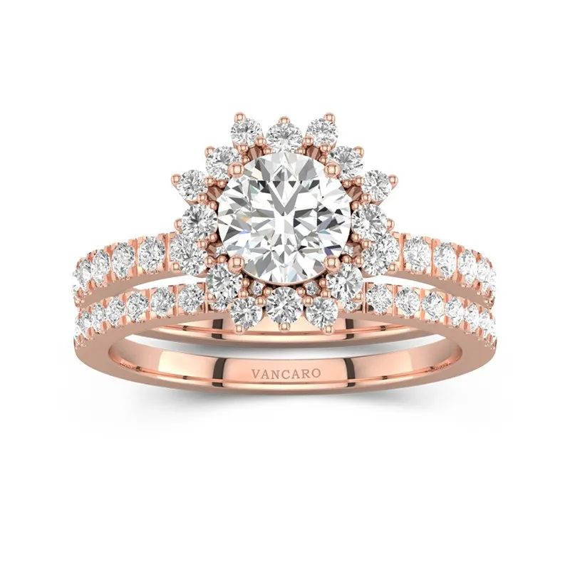 Or rose 14 carats Moissanite Ensemble nuptial