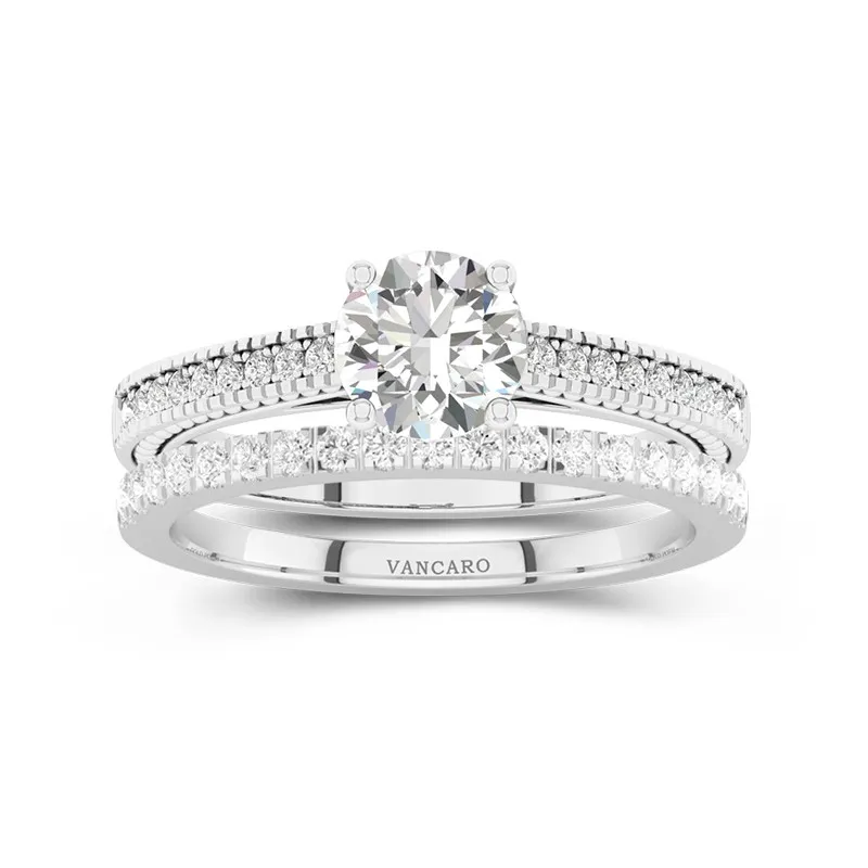 Rétro Perlé Crené Corde Femme Argent sterling 925 Ensemble nuptial