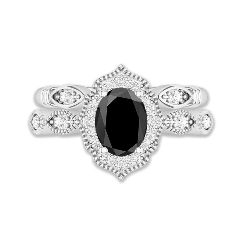 Antique Ovale 1.50ct Zircon cubique Ensemble nuptial